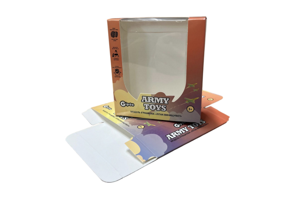 Colorful children's toy packaging with clear window