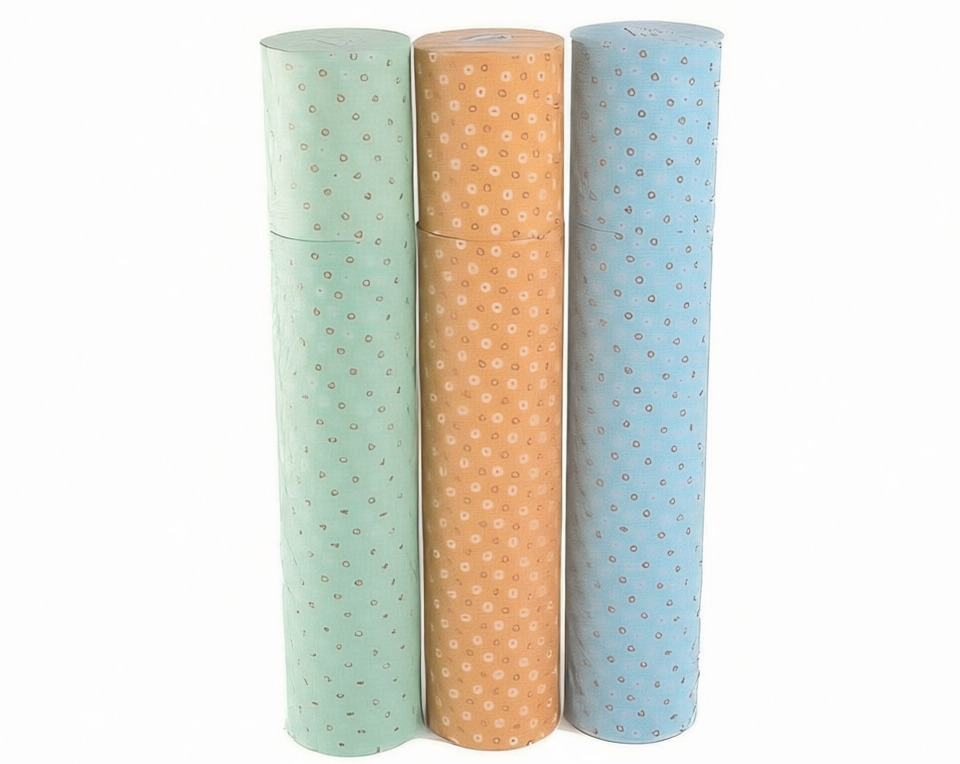 Premium gin bottle next to tall branded paper tube packaging