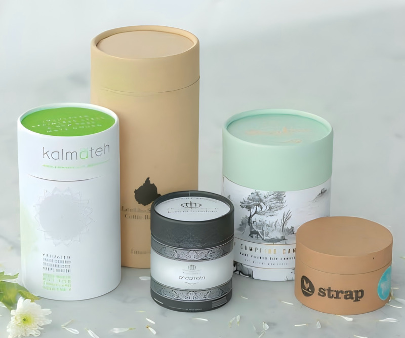 Sustainable paper tube manufacturing process showing recycled materials