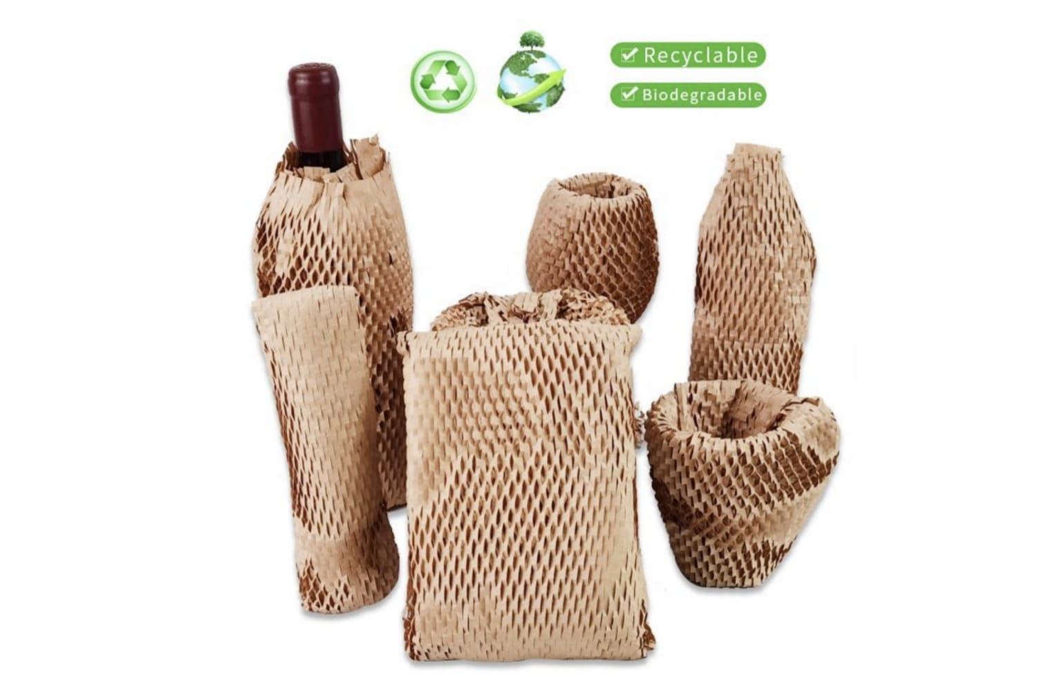 Professional packaging workspace with honeycomb paper wrapping