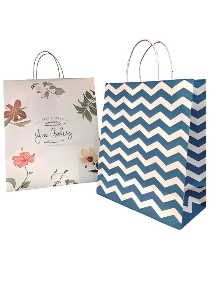 Gift bag with textured paper and cotton handles