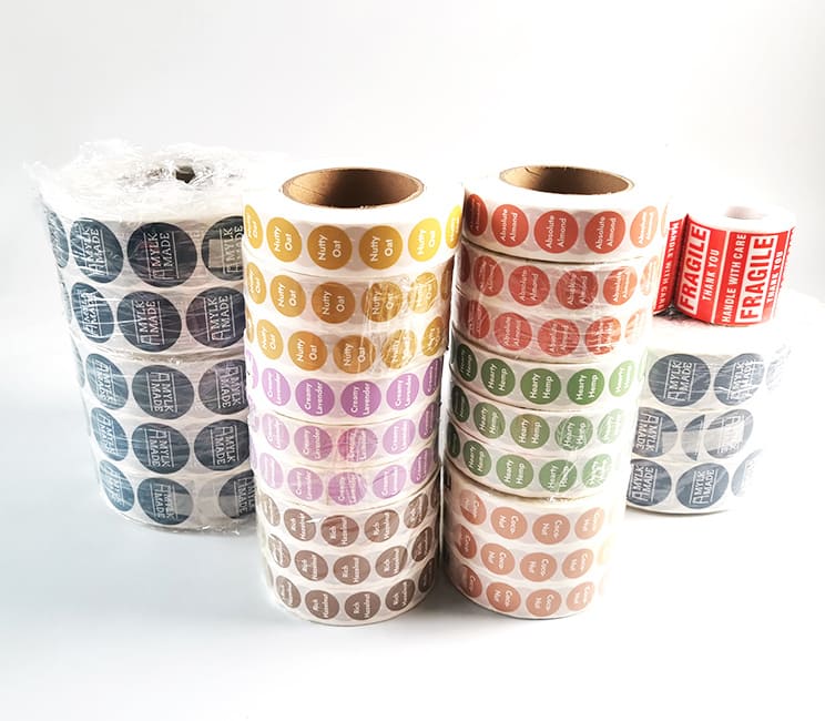 Roll of printed labels ready for application