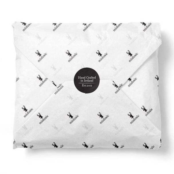 Clothing brand wrapping t-shirt in tissue with repeating pattern